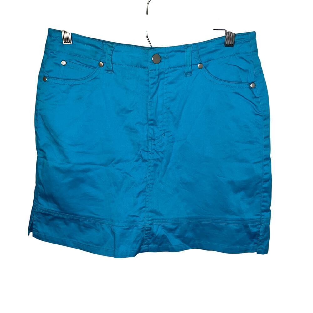 Turquoise Y2k Stretch Denim Skort Studded Cargo‎ Button Back Beltloop Waist Mini
